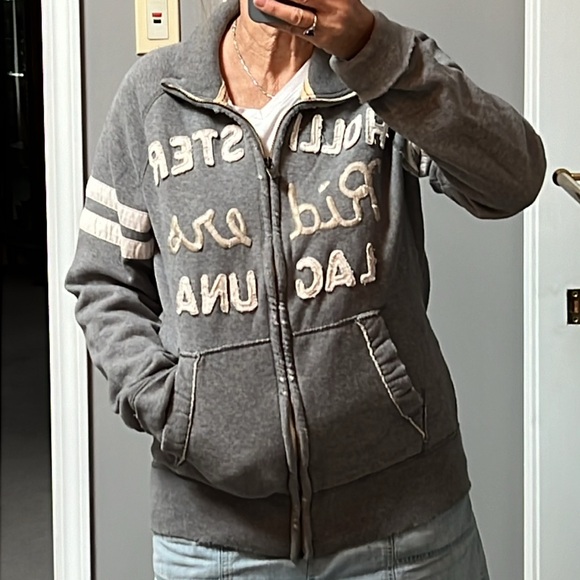 Hollister Riders Laguna Sweatshirt Zip Front Vintage Distressed Medium Gray Y2K - Picture 6 of 15